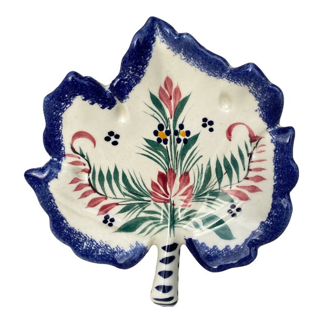French Faience Quimper Leaf Dish Circa 1950 For Sale