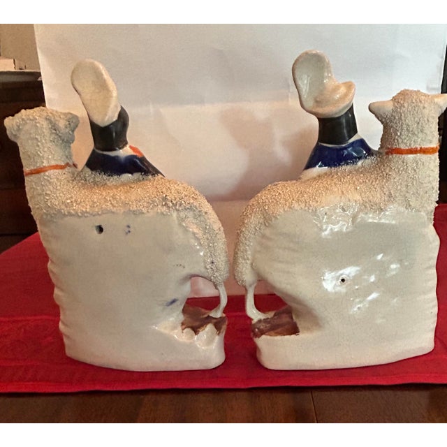 Staffordshire Pair of Antique Staffordshire Flatback Figurines, Pastoral Highland Nobles With Giant Sheep For Sale - Image 4 of 6