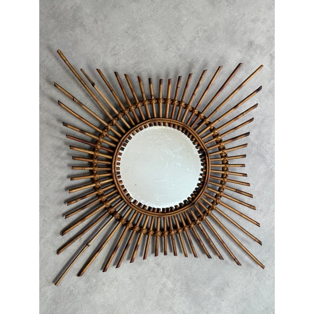 Wood Vintage Rattan Sun Mirror, 1950s For Sale - Image 7 of 7