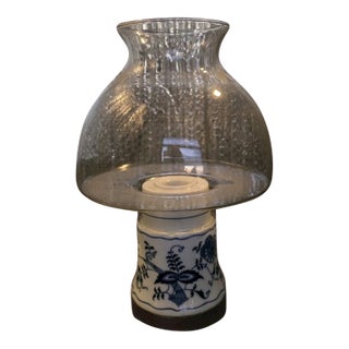 Vintage MCM Blue Danube Blue Onion Candle Holder Lamp W/ Glass Globe For Sale
