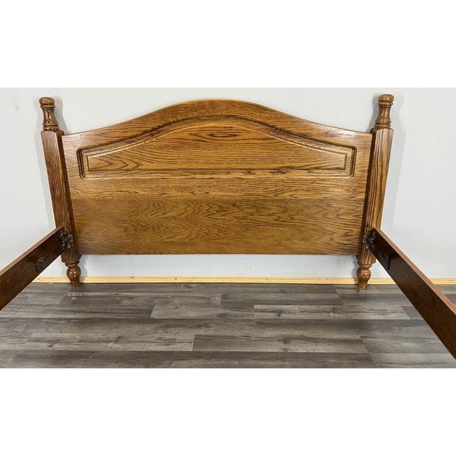 Wood Vintage French Louis XVI Style Oak Double Bed Frame with Carved Headboard For Sale - Image 7 of 13