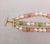 1980s 3-strand gold-tone faux-baroque pearls with spherical faux pale-green jade and faux-pink opal, with hammered saucer...