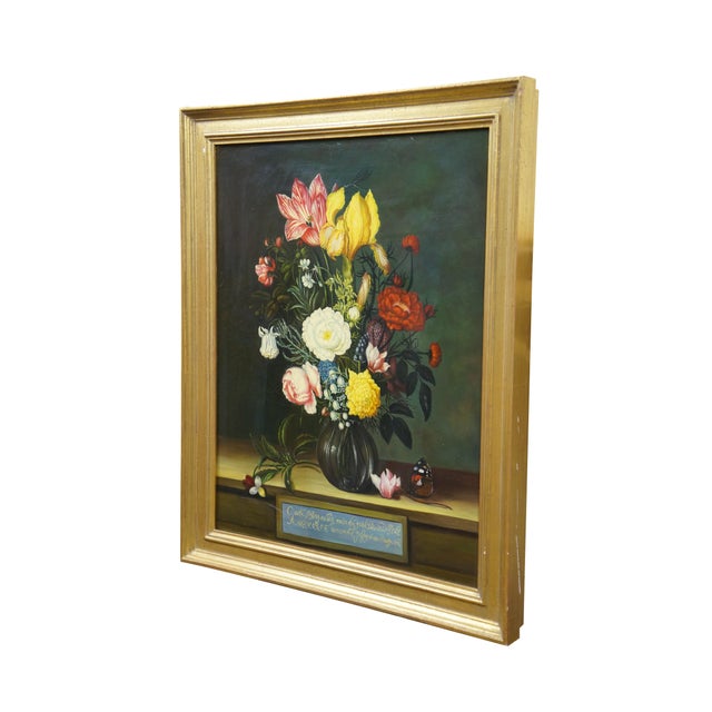 Realism Late 20th Century Bouquet of Flowers in a Glass Vase Oil Painting After Ambrosius Bosschaert 23" For Sale - Image 3 of 12