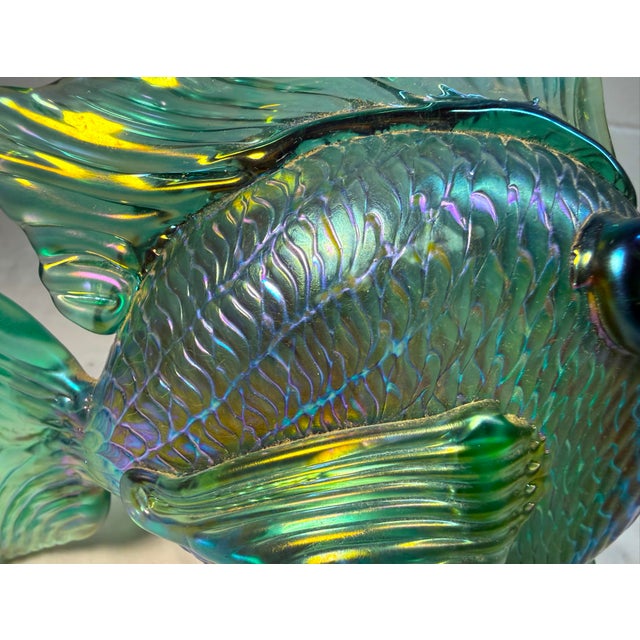 Vintage Hand Blown David Tate Studio Glass Iridescent Green Gold Fish Sculpture For Sale In New York - Image 6 of 15