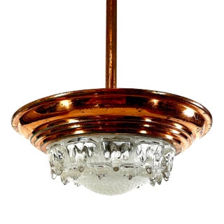 1930s French Art Deco Ezan Copper & Stalactite Glass Pendant Light – Rewired for u.s. Use For Sale