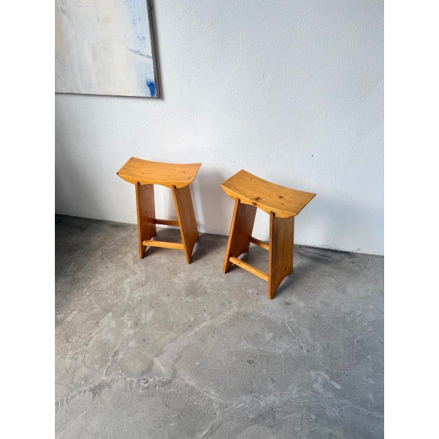 Japanese Style Pine Stools, Scandinavia, 1950s, Set of 2 For Sale - Image 12 of 18