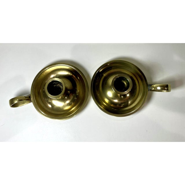 Early 20th Century Pair of Vintage Brass Chamberstick Candle Holders For Sale - Image 5 of 5