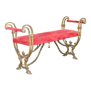 Circa 1930 Oscar Bach Style Hand-Wrought Iron Upholstered Window Bench