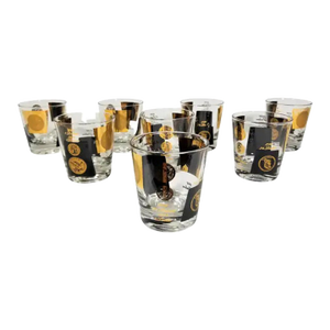 Cera 22k Gold Currency Collection Glassware Barware 1960s Mid Century