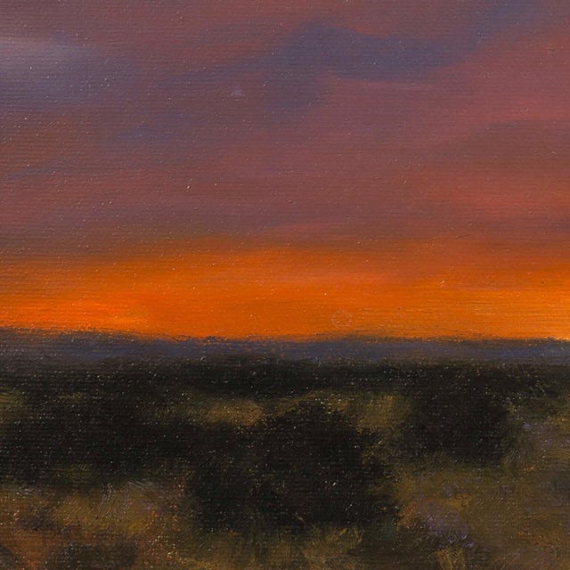 Contemporary Colorful Evening by Stephen Day | Oil on canvas mounted to gator foam depicting a sunset landscape. For Sale - Image 3 of 5