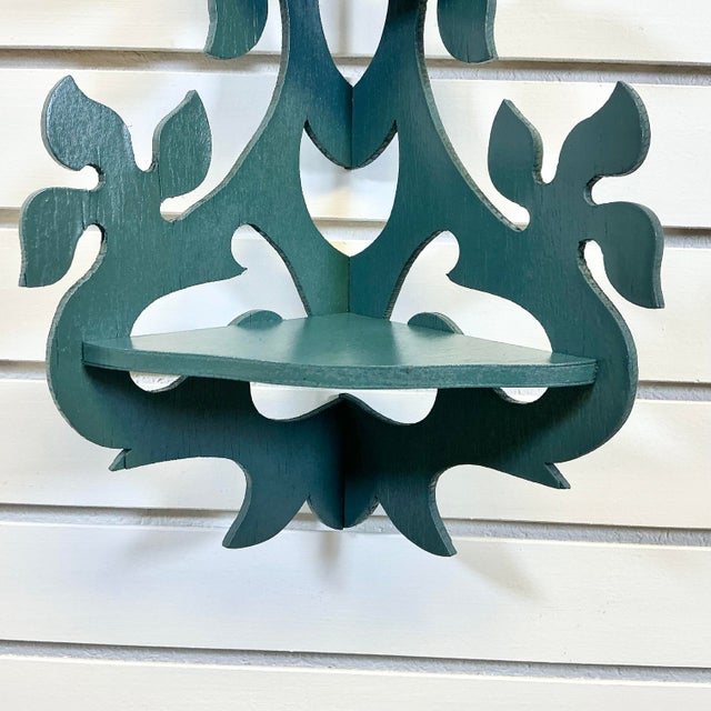 1950s Vintage Boho Chic Folk Art 2 Tier Corner Wall-Mounted Shelf, Newly Painted. For Sale - Image 6 of 15
