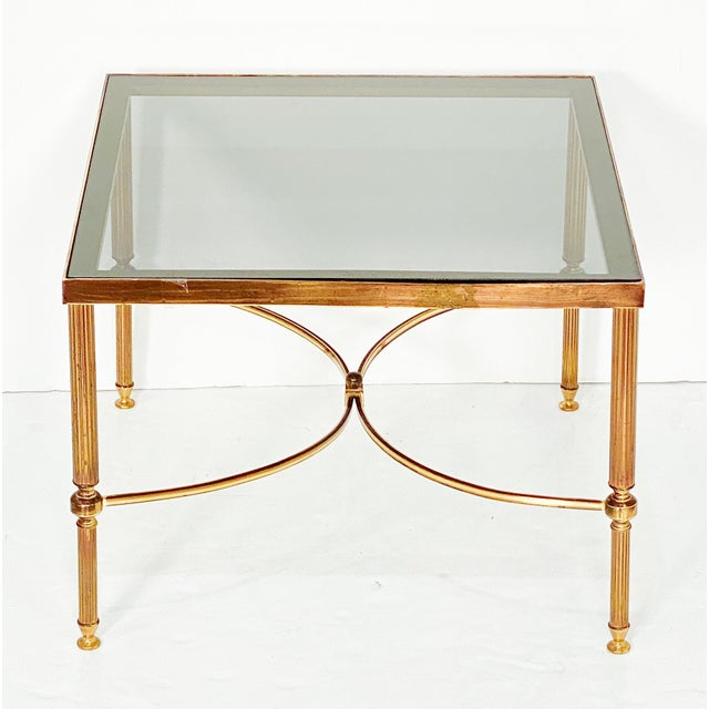 Mid 20th Century French Modern Square Cocktail or Coffee Low Table of Brass With Smoked Glass Top For Sale - Image 5 of 8