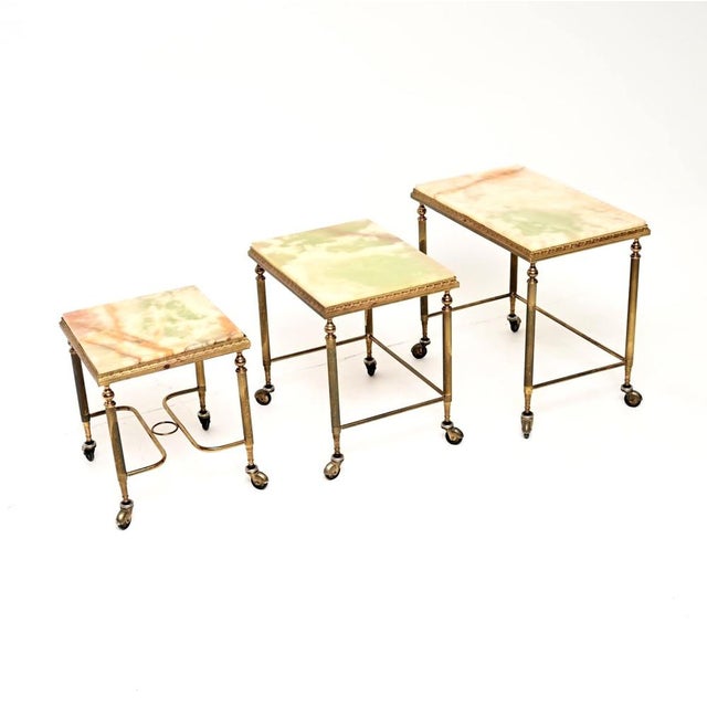 French Brass and Onyx Nesting Tables, 1930, Set of 3 For Sale - Image 3 of 11