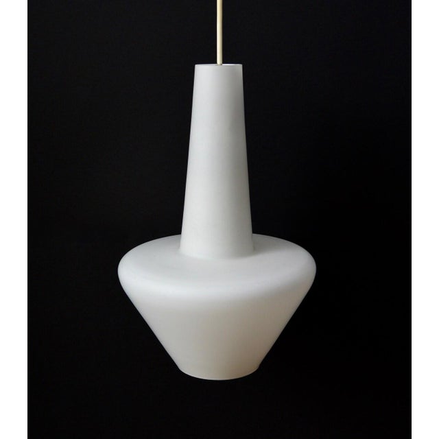 Glass Vintage Attributed Stilnovo Mid Century Modern Pendant Light Satined White Glas Pendant Lamp | Retro Italian Ceiling Lamp Milk Glass For Sale - Image 7 of 9