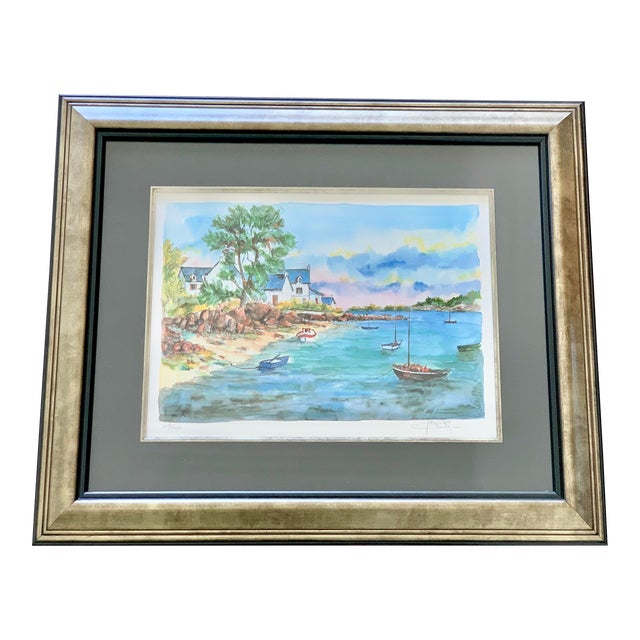 Framed Signed and Numbered Seriolithograph Titled “Bretagne-L’ile Aux Moines” by Daniele Cambier For Sale