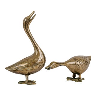 Vintage Mid-Century Modern Solid Brass Geese For Sale