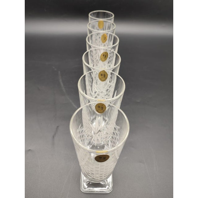 Glass Mid-Century Crystal Glasses with Etched Lattice Decor from A.M. Manufacture, 1950s, Set of 6 For Sale - Image 7 of 11