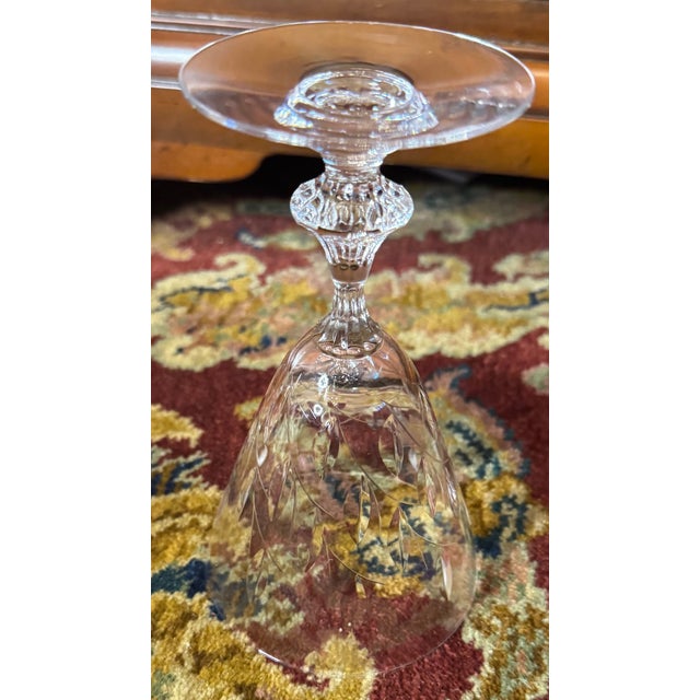 Transparent Mid 20th Century Duncan & Miller Willow Crystal Wine Glasses – Starter Set of 3, Elegant Etched Stemware For Sale - Image 8 of 10