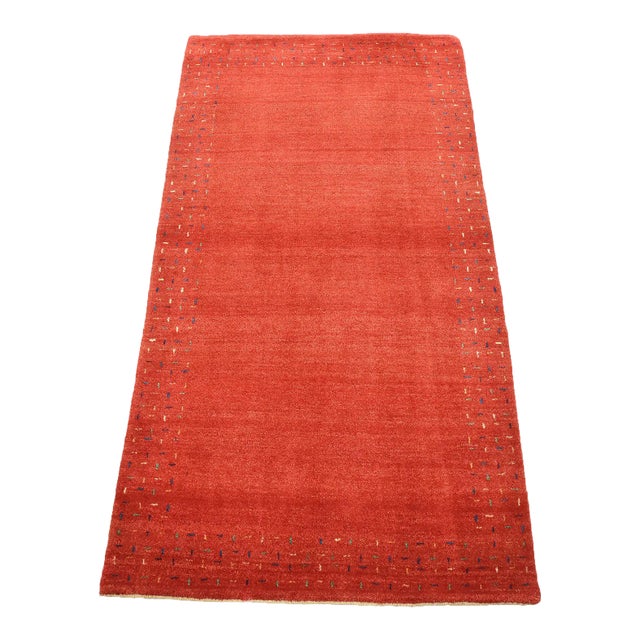 Gabbeh Rug 2’10” X 5’2” Red Wool Contemporary Hand-Knotted Carpet For Sale