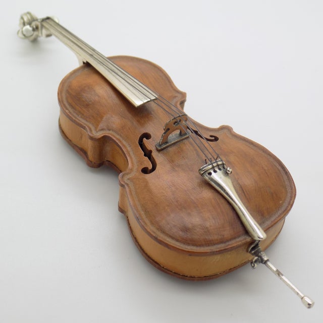 Vintage Italian Genuine Silver 800 and Wood Large Contrabass Sculpture by Sacchetti, Arezzo, 1980s For Sale - Image 3 of 11