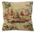 A custom-tailored pillow in printed linen fabric depicts a beautiful, romantic, French country antique toile design....