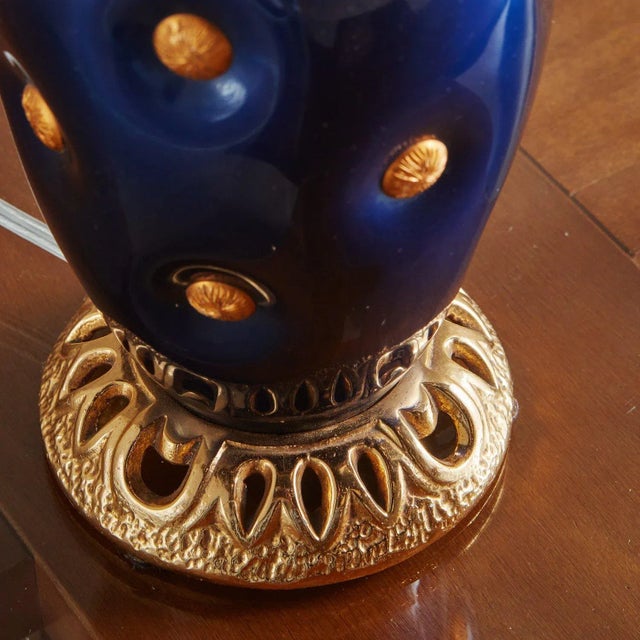 Blue + Gold Glazed Porcelain Lamp, Italy 1980s For Sale - Image 9 of 9