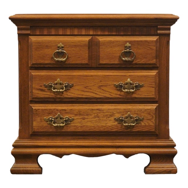 Kincaid Furniture Solid Oak Early American 26" Three Drawer Nightstand 27-141 For Sale