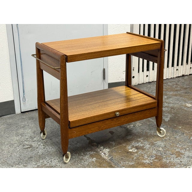 Traditional Mid 20th Century Drop-Leaf Rolling Bar Cart, Vintage For Sale - Image 3 of 12