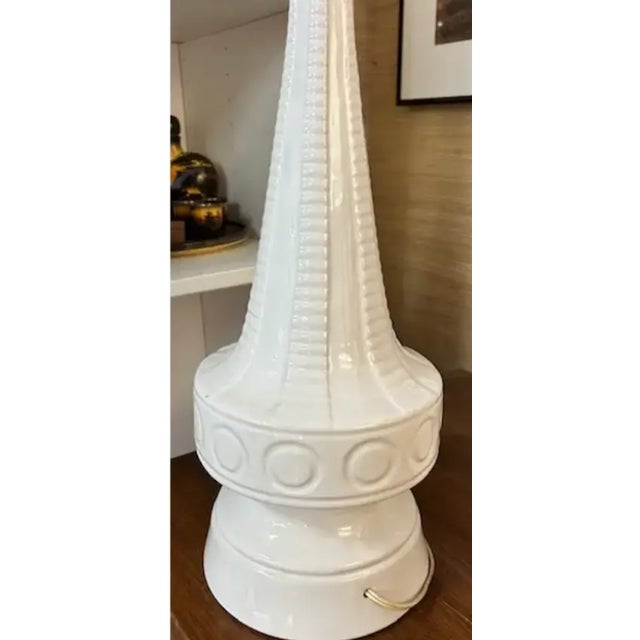 Mid-Century Modern Mid Century White Lamp With Incised Abstract Designs For Sale - Image 3 of 7