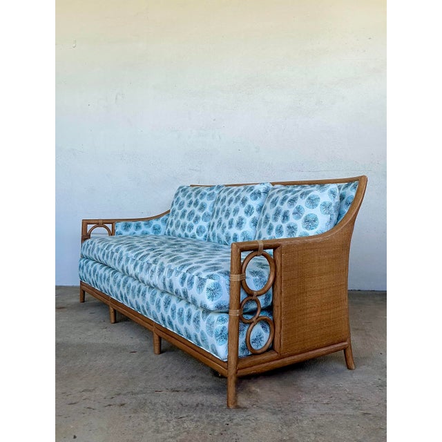 Tan Vintage McGuire Rattan Rings Sofa in Peter Fasano for John Roselli “Sconset” For Sale - Image 8 of 12