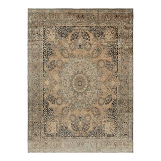 Antique Persian Yazd Rug in Gold-Blue Floral Patterns by Rug & Kilim For Sale