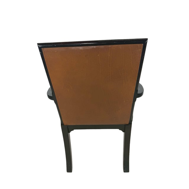 Vintage Baker Furniture Brown Leather & Ebonized Wood Armchair For Sale - Image 10 of 17