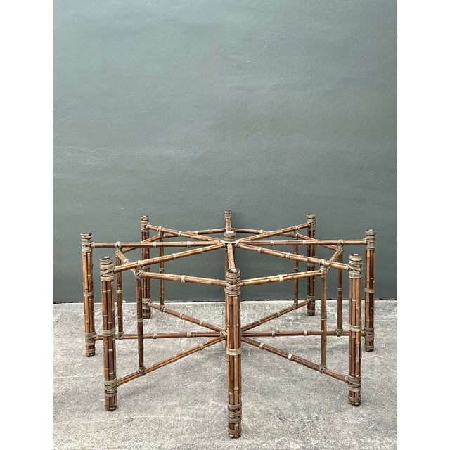 Vintage Bundled Rattan Dining Table Pedestal After McGuire For Sale - Image 11 of 12