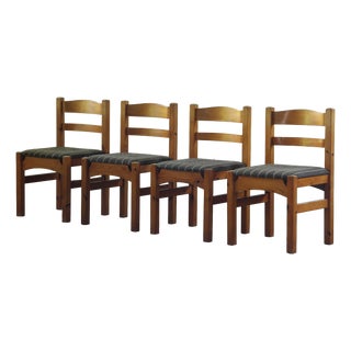 Mid-Century Modern Danish Chunky Pine Dining Chairs, 1970s, Set of 4 For Sale