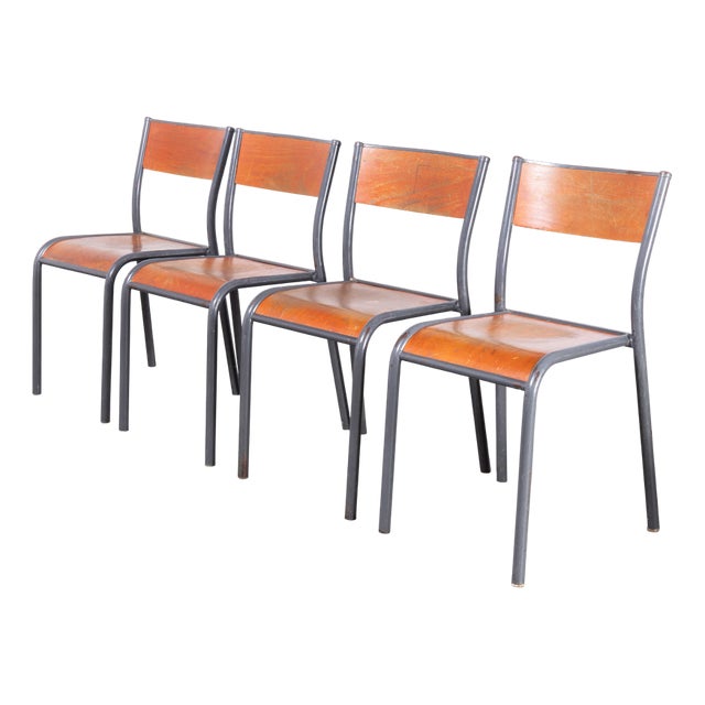 French Light Grey Dining Chairs from Mullca, 1950s, Set of 4 For Sale