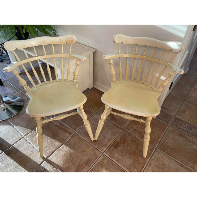 These vintage chairs have been lovingly used. Please note the worn paint, scratches and dings that come with these cuties....