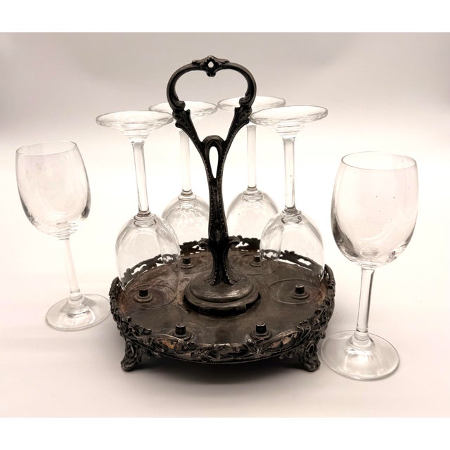 Metal Silver Plate Cordial Glass Holder for Your Barcart For Sale - Image 7 of 9