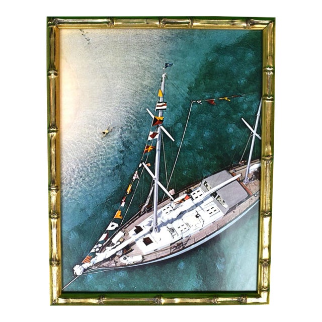 Slim Aarons 'Traveler II Ketch Off Stocking Island Exuma' C1974 Framed Color Plate For Sale
