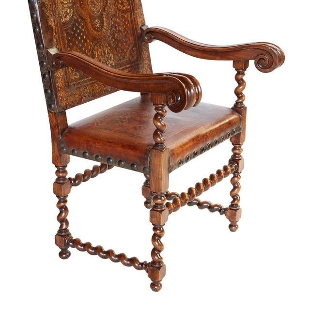 Italian or Spanish Large Walnut Armchairs Circa 19th Century, a Pair For Sale - Image 4 of 11