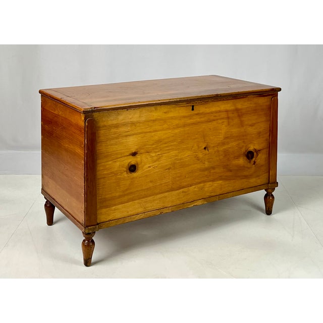 Brown Antique Hand-Dovetailed Pine Storage Trunk / Blanket Chest on Turned Legs For Sale - Image 8 of 15
