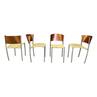 Vintage Italian Wicker and Chrome Dining Chairs, 1980s, Set of 4 For Sale