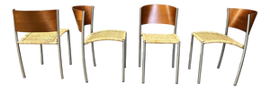 Vintage Italian Wicker and Chrome Dining Chairs, 1980s, Set of 4