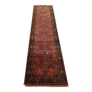 Fine Sarouk Runner 2’8” X 9’7” Pink Wool Traditional Hand-Knotted Oriental Rug For Sale