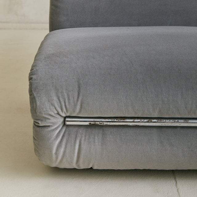 Italian Chrome + Gray Velvet Lounge Chair, 1970s - 2 Available For Sale - Image 9 of 11