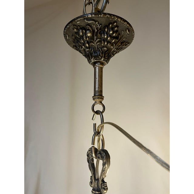 Antique Five-Arm Metal, Black Glass and Crystal Chandelier For Sale - Image 13 of 15