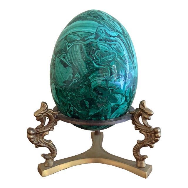 Large Solid Malachite Egg on Neoclassical Brass Stand For Sale