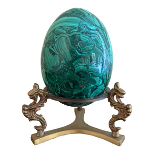 Large Solid Malachite Egg on Neoclassical Brass Stand