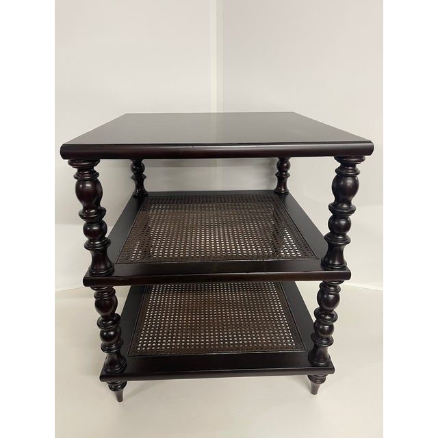 Highland House Vintage Three Tier British Colonial Revival Style Side Table For Sale - Image 4 of 16