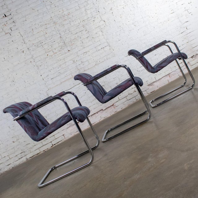 Late 20th Century Late 20th Century Modern Set of 3 Armchairs W/Chrome Tube Cantilever Frames Style of Steelcase For Sale - Image 5 of 18