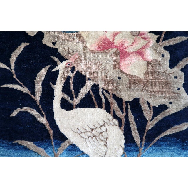 Chinese 1890s, Antique Chinese Peking Rug, Cranes & Floral, 3 X 5 For Sale - Image 3 of 13